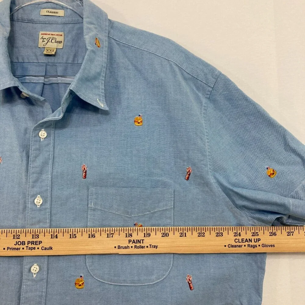 J. Crew Men's size XXL Classic Pima Cotton Novelty Embroidered Button Up Festiva